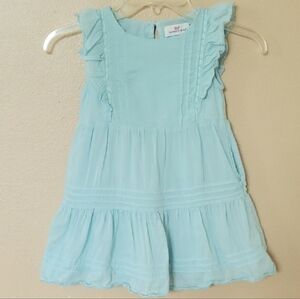 Vineyard Vines Girls Teal Cotton Blend Double Gauze Ruffle Tiered Dress - Size 5